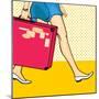 Travelling Girl with a Suitcase-Alena Kozlova-Mounted Art Print