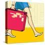 Travelling Girl with a Suitcase-Alena Kozlova-Stretched Canvas