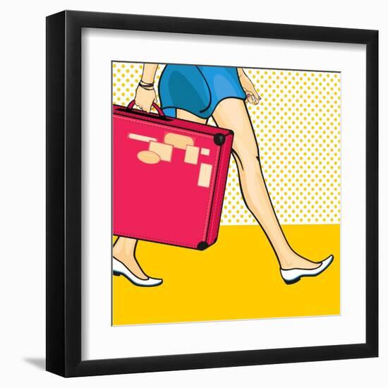 Travelling Girl with a Suitcase-Alena Kozlova-Framed Art Print