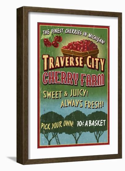 Traverse City, Michigan - Cherry Farm-Lantern Press-Framed Art Print