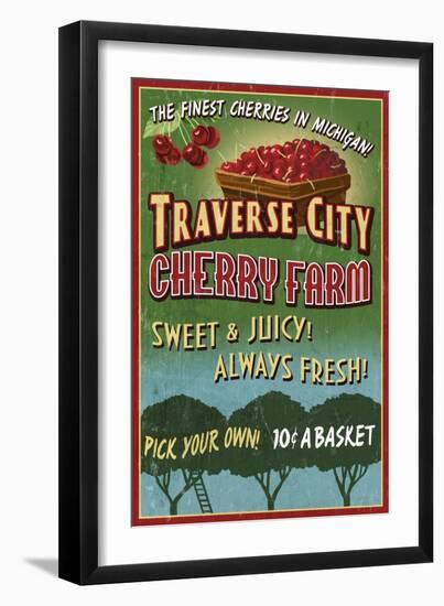 Traverse City, Michigan - Cherry Farm-Lantern Press-Framed Art Print