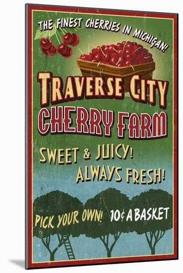 Traverse City, Michigan - Cherry Farm-Lantern Press-Mounted Art Print
