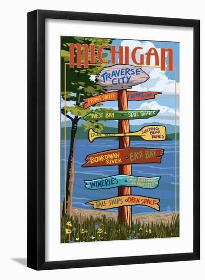 Traverse City, Michigan - Sign Destinations-Lantern Press-Framed Art Print