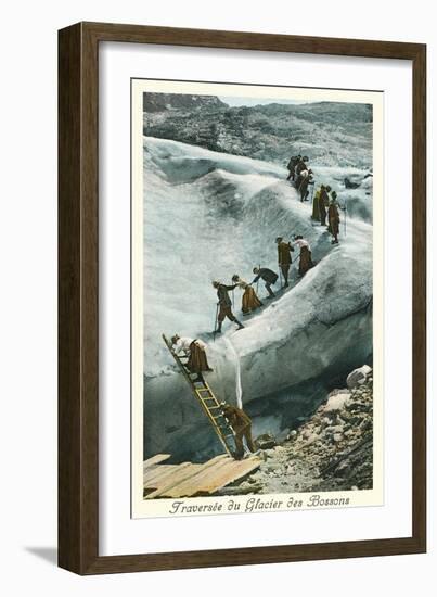 Traversing the Bossons Glacier, French Alps-null-Framed Art Print
