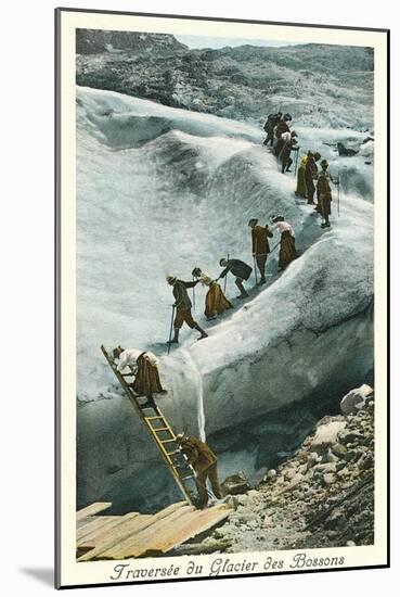 Traversing the Bossons Glacier, French Alps-null-Mounted Art Print