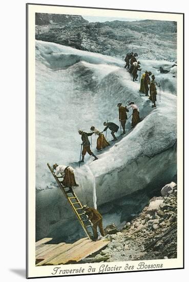 Traversing the Bossons Glacier, French Alps-null-Mounted Art Print