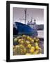 Trawler and Fishing Nets in Toftir Harbour, Toftir, Eysturoy-Patrick Dieudonne-Framed Photographic Print