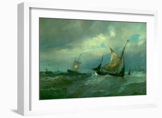 Trawling off Gorleston Harbour, Norfolk (Oil on Canvas)-Edwin Hayes-Framed Giclee Print