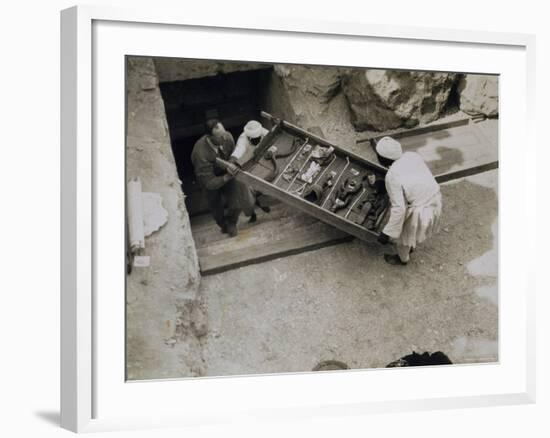 Tray of Chariot Parts Being Removed from the Tomb of Tutankhamun, Valley of the Kings, 1922-Harry Burton-Framed Photographic Print