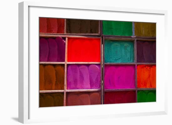 Trays of Multi-Colored Dyes at the Entrance to the Pashupatinath Temple Near Kathmandu, Nepal-Sergio Ballivian-Framed Photographic Print