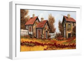 Tre Case e Fiori Amaranto-Guido Borelli-Framed Giclee Print