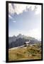 Tre Cime Di Lavaredo (Drei Zinnen), Sexten Dolomites, Italy: Cappella Degli Alpini, Evening Hikers-Axel Brunst-Framed Photographic Print