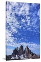 Tre Cime Di Lavaredo Mountains with Clouds, Sexten Dolomites, South Tyrol, Italy, Europe, July 2009-Frank Krahmer-Stretched Canvas