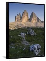 Tre Cime di Lavaredo, Sexten Dolomites nature reserve, Italy-Michael Jaeschke-Framed Stretched Canvas