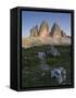 Tre Cime di Lavaredo, Sexten Dolomites nature reserve, Italy-Michael Jaeschke-Framed Stretched Canvas