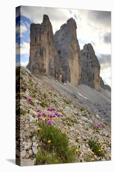 Tre Cime di Lavaredo, Sexten Dolomites, Province of Bolzano, South Tyrol, Italy-null-Stretched Canvas