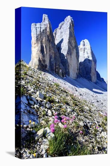 Tre Cime di Lavaredo, Sexten Dolomites, Province of Bolzano, South Tyrol, Italy-null-Stretched Canvas