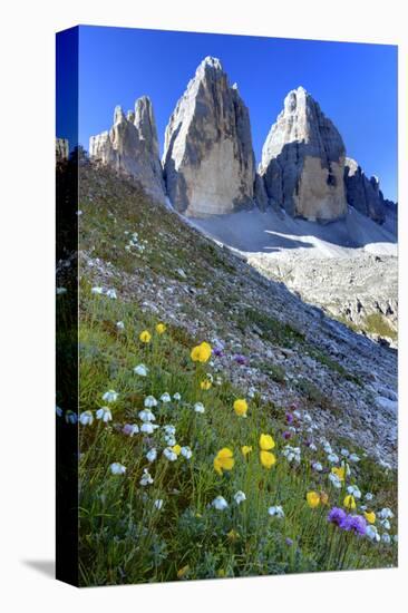 Tre Cime di Lavaredo, Sexten Dolomites, Province of Bolzano, South Tyrol, Italy-null-Stretched Canvas