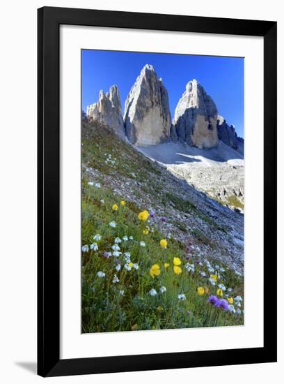 Tre Cime di Lavaredo, Sexten Dolomites, Province of Bolzano, South Tyrol, Italy-null-Framed Art Print