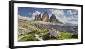 Tre Cime Di Lavaredo (Three Merlons), Meadow, South Tyrol-Rainer Mirau-Framed Photographic Print