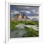 Tre Cime Di Lavaredo (Three Merlons), Puddle, Meadow, South Tyrol, the Dolomites Mountains, Italy-Rainer Mirau-Framed Photographic Print