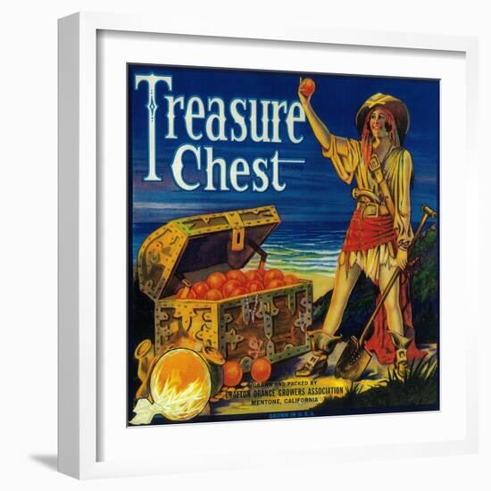Treasure Chest Orange Label - Mentone, CA-Lantern Press-Framed Art Print