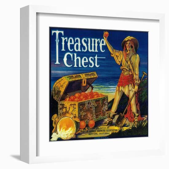 Treasure Chest Orange Label - Mentone, CA-Lantern Press-Framed Art Print