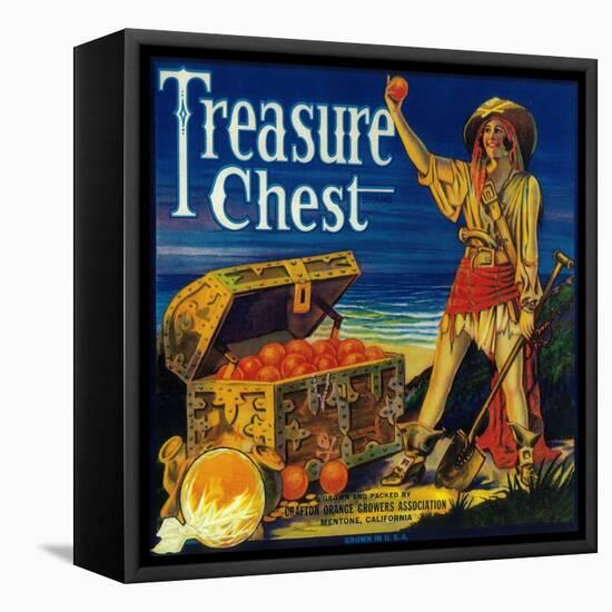 Treasure Chest Orange Label - Mentone, CA-Lantern Press-Framed Stretched Canvas