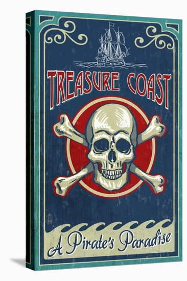 Treasure Cove, Florida - Skull and Crossbones-Lantern Press-Stretched Canvas
