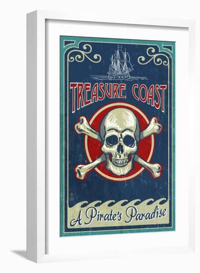 Treasure Cove, Florida - Skull and Crossbones-Lantern Press-Framed Art Print