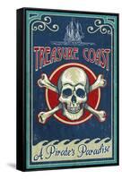 Treasure Cove, Florida - Skull and Crossbones-Lantern Press-Framed Stretched Canvas