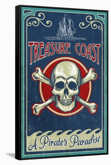 Treasure Cove, Florida - Skull and Crossbones-Lantern Press-Framed Stretched Canvas