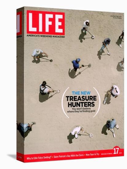 Treasure Hunters with Metal Detectors Looking for Loot on a California Beach, March 17, 2006-Jeff Minton-Stretched Canvas