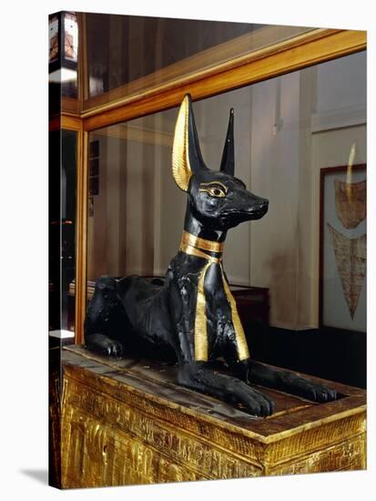 Treasure of Tutankhamen, Wooden Statue of Jackal God Anubis Upon a Gilded Chest from New Kingdom-null-Stretched Canvas