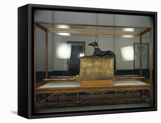 Treasure of Tutankhamen, Wooden Statue of Jackal God Anubis Upon a Gilded Chest from New Kingdom-null-Framed Stretched Canvas