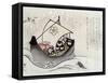 Treasure Ship with Crane and Tortoise, Japanese Wood-Cut Print-Lantern Press-Framed Stretched Canvas