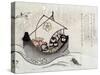 Treasure Ship with Crane and Tortoise, Japanese Wood-Cut Print-Lantern Press-Stretched Canvas