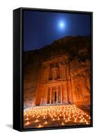 Treasury Lit by Candles at Night, Petra, Jordan, Middle East-Neil Farrin-Framed Stretched Canvas