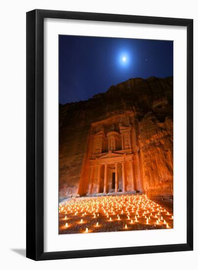 Treasury Lit by Candles at Night, Petra, Jordan, Middle East-Neil Farrin-Framed Premium Photographic Print