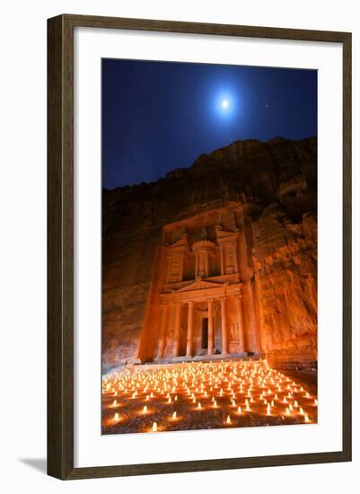 Treasury Lit by Candles at Night, Petra, Jordan, Middle East-Neil Farrin-Framed Photographic Print