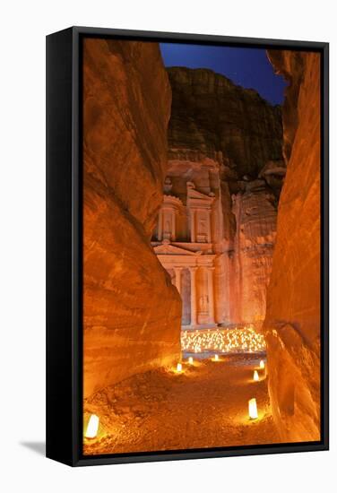 Treasury Lit by Candles at Night, Petra, Jordan, Middle East-Neil Farrin-Framed Stretched Canvas