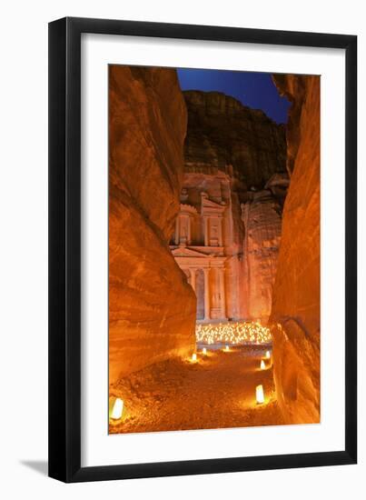 Treasury Lit by Candles at Night, Petra, Jordan, Middle East-Neil Farrin-Framed Premium Photographic Print