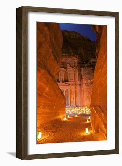 Treasury Lit by Candles at Night, Petra, Jordan, Middle East-Neil Farrin-Framed Photographic Print