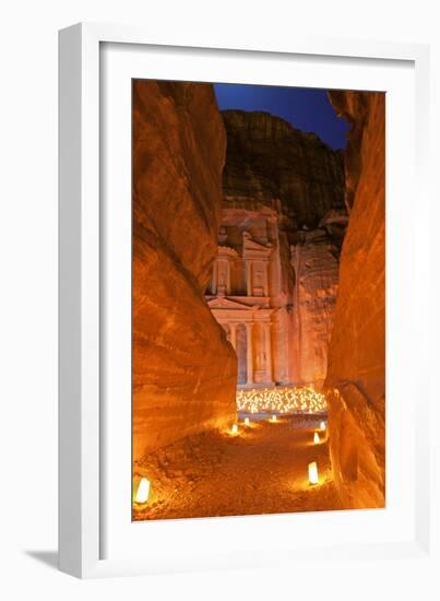 Treasury Lit by Candles at Night, Petra, Jordan, Middle East-Neil Farrin-Framed Photographic Print