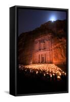 Treasury Lit by Candles at Night, Petra, Jordan, Middle East-Neil Farrin-Framed Stretched Canvas