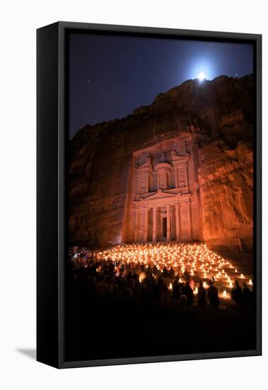 Treasury Lit by Candles at Night, Petra, Jordan, Middle East-Neil Farrin-Framed Stretched Canvas