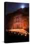 Treasury Lit by Candles at Night, Petra, Jordan, Middle East-Neil Farrin-Stretched Canvas