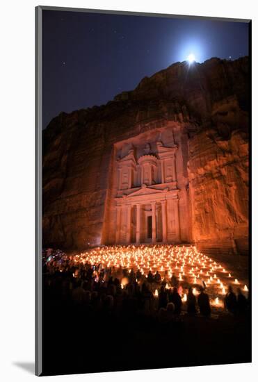 Treasury Lit by Candles at Night, Petra, Jordan, Middle East-Neil Farrin-Mounted Photographic Print