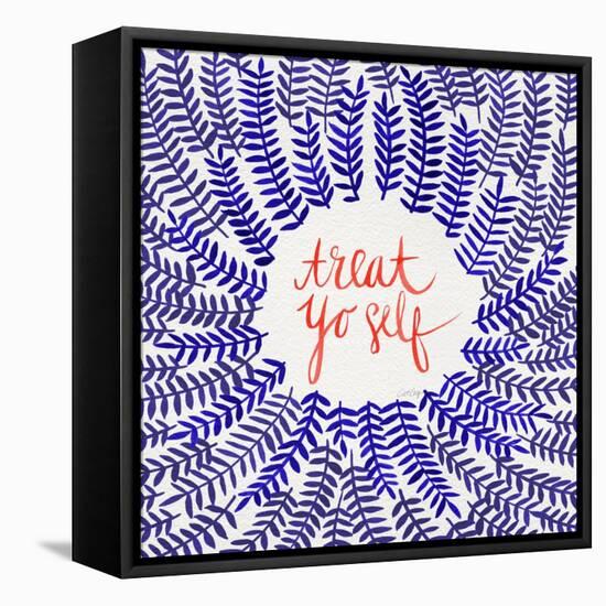 Treat Yo Self Coral Navy-Cat Coquillette-Framed Stretched Canvas