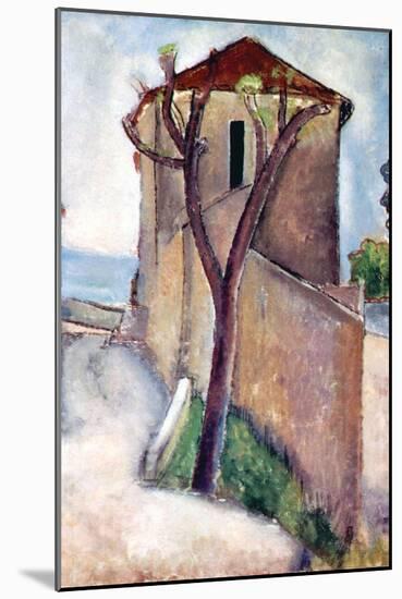 Tree and House-Amedeo Modigliani-Mounted Art Print